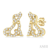 1/6 ctw Petite Sitting Dog Round Cut Diamond Fashion Stud Earring in 10K Yellow Gold